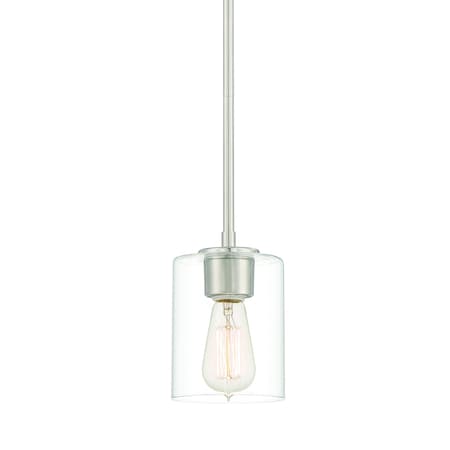 Designers Fountain Liam 60 Watt 1 Light Satin Platinum Mini-Pendant with Clear Glass Shade 93030-SP
